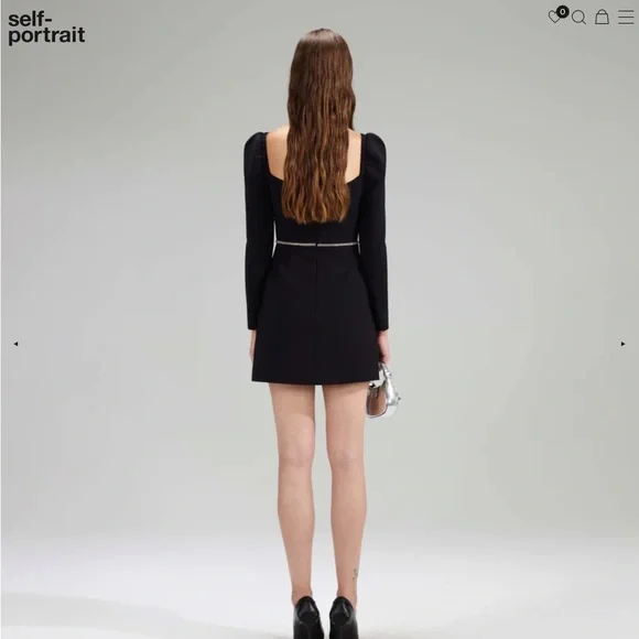 Self Portrait Black Crepe Rhinestone Detail Mini Dress/NEW - Picture 2 of 5